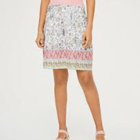 LOFT Border Floral Linen Blend Pull On Skirt - Picture 9 of 9